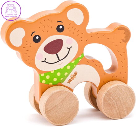 WOODY DŘEVO Medvěd na kolečkách s držadlem baby *DŘEVĚNÉ HRAČKY*