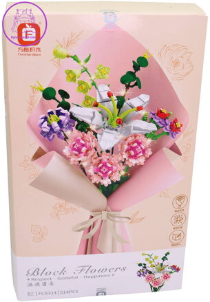 Stavebnice kytice vázaná s balicím papírem 514 dílků na baterie LED Světlo