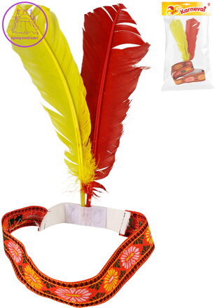 KARNEVAL Čelenka indiánská ribana s výšivkou barevná péra