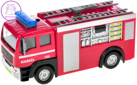 Auto kovové hasiči 12cm zpětný nátah CZ na baterie mluví česky Světlo Zvuk