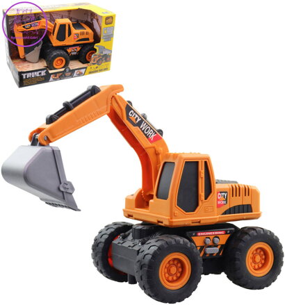 Bagr pracovní stavební stroj funkční na baterie Světlo Zvuk