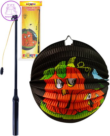 Lampion kulatý 25cm Halloween dýně na svíčku / žárovku s hůlkou na baterie Světlo