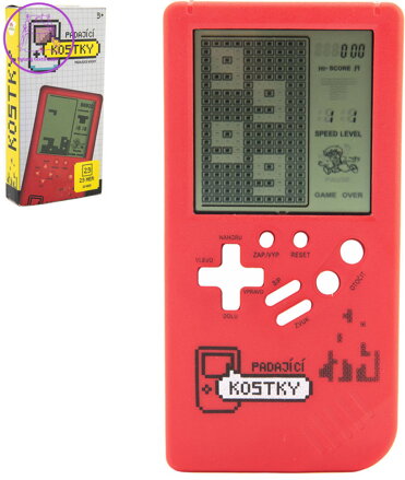 Hra retro digitální Tetris Brick Game padající kostky Červená na baterie Zvuk