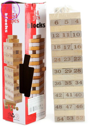 DŘEVO Hra Věž Jenga s čísly natur 54 dílků *SPOLEČENSKÉ HRY*