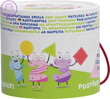 JIRI MODELS Hra karetní Postřeh! Čísla, barvy, tvary v kulaté krabičce
