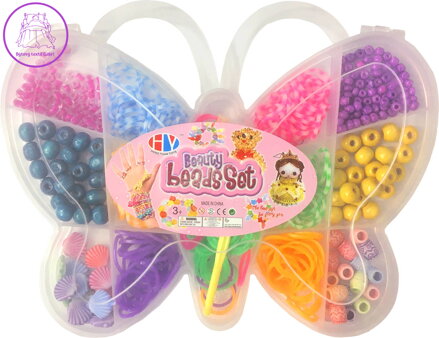 Navlékací korálky + gumičky kreativní set výroba dětské bižuterie motýlek