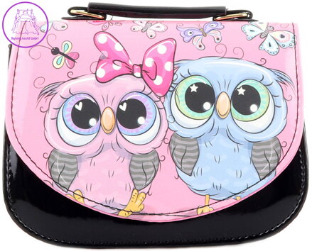 Kabelka dětská černá sovičky 18x15cm plast