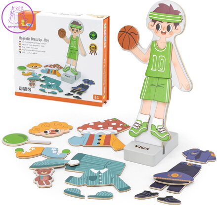 VIGA DŘEVO Magnetické oblékání Chlapec 8 stylů  *DŘEVĚNÉ HRAČKY*
