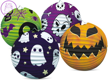 Lampion Halloween koule 25cm na svíčku / žárovku kulatý 4 druhy