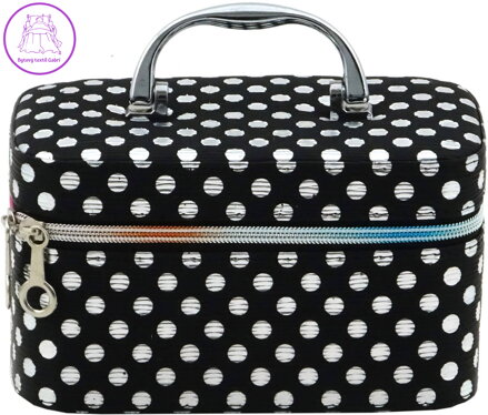 Kufřík dětský kosmetický stříbrný puntík vel. S se zrcátkem na zip černý