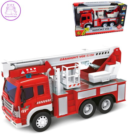 Auto požární s plošinou hasičský vůz na baterie Světlo Zvuk