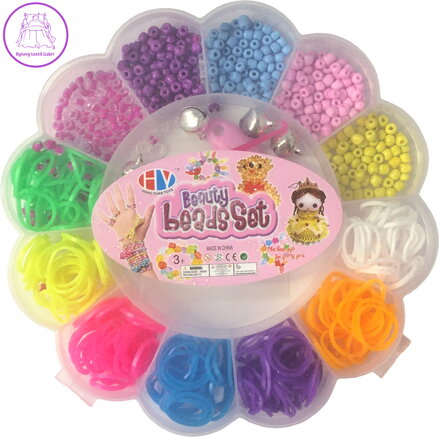 Navlékací korálky + gumičky kreativní set výroba dětské bižuterie květina
