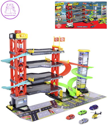 DICKIE Garáž Parking 4 patra parkovací dům set s autíčky na baterie Světlo Zvuk