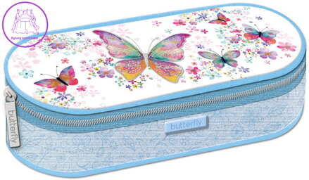 Penál oválný Motýlci 22x10cm dětské školní pouzdro s rozvrhem hodin