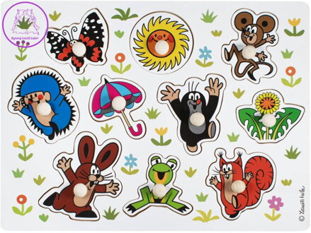 DETOA DŘEVO Puzzle vkládací velké Krtek (Krteček) na desce 10 dílků s úchyty