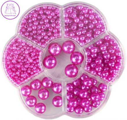 Korálky navlékací metalické fialové set 1150ks 3-12mm v plastovém boxu