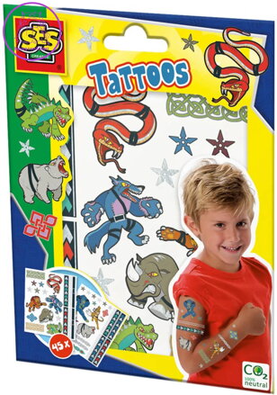 SES CREATIVE Tetování dětské metalické zvířecí bojovníci 45ks klučičí