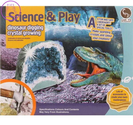 Výroba krystalů a tesání dinosaurů set Laboratorní sada krystaly s dinosaury 2v1