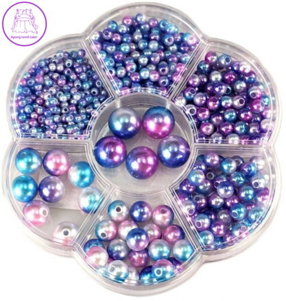 Korálky navlékací perleťové modré set 1150ks 3-12mm v plastovém boxu