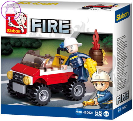 SLUBAN Fire Auto hasičské jeep 58 dílků + 1 figurka STAVEBNICE