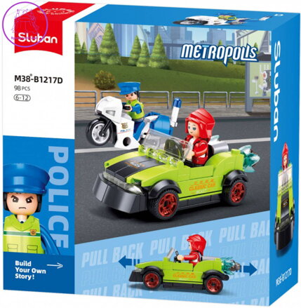 SLUBAN Metropolis Bandita v autě a policista 98 dílků + figurka STAVEBNICE