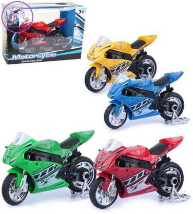 Motorka závodní motocykl kovový 11cm se stojánkem 4 barvy