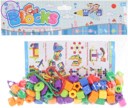 Korálky barevné navlékací malé různé tvary set s provázky