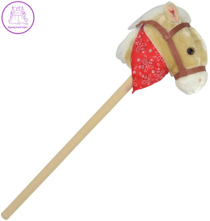 PLYŠ Kůň světle hnědý na tyči 80cm koňská hlava na baterie v sáčku Zvuk