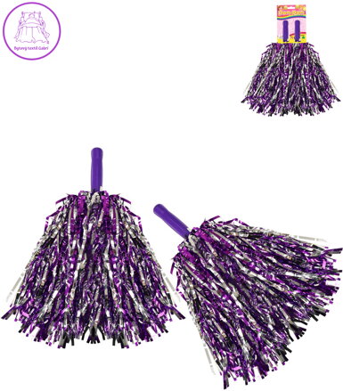 Mávátko party pom pom (pompon) třásně fialovo-stříbrné set 2ks na fandění