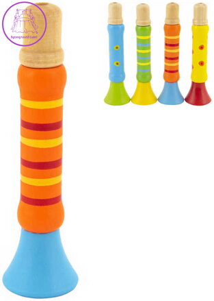 DŘEVO Píšťalka barevná trumpetka 12cm 4 barvy *DŘEVĚNÉ HRAČKY*