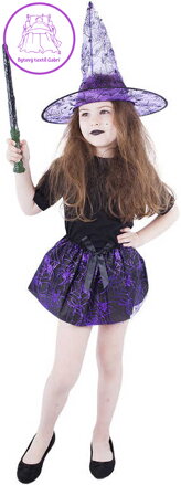 KARNEVAL Sukně černofialová + klobouk pavučina (104-150 cm) 3-10 let KOSTÝM