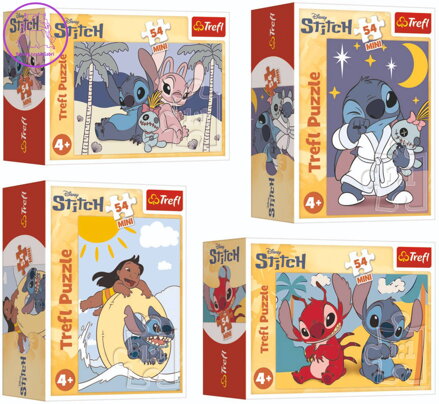 TREFL PUZZLE Stitchova dobrodružství mini 20x13cm 54 dílků 4 druhy