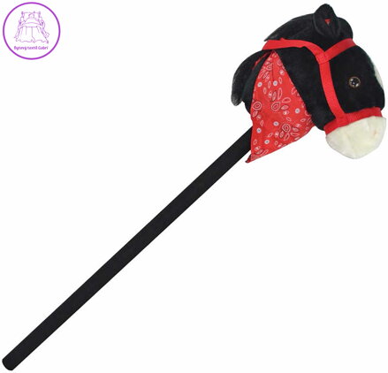 PLYŠ Kůň černý na tyči 80cm koňská hlava na baterie v sáčku Zvuk