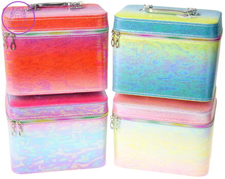Kufřík dětský kosmetický barevný lesklý vel. L se zrcátkem na zip