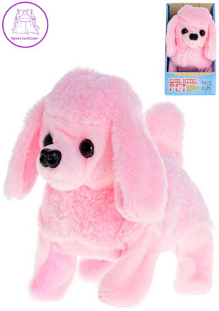 PLYŠ Pes pudl růžový chodící na baterie Zvuk *PLYŠOVÉ HRAČKY*