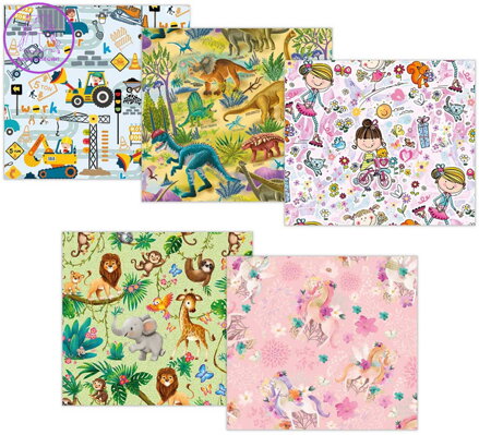Balící dárkový papír set 2 archy 100x70cm dětské motivy role 5 druhů