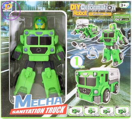 Transrobot skládací zelený auto popeláři montážní set s nástrojem 2v1