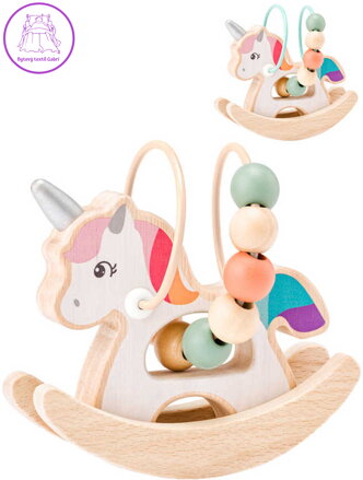 WOODY DŘEVO Jednorožec houpací provlékačka 2 barvy *DŘEVĚNÉ HRAČKY*