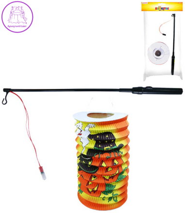 Lampion Halloween oválný 15cm dýně set s hůlkou na baterie na svíčku Světlo