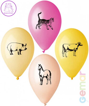 GEMAR Balónek nafukovací 26cm Pastelový potisk FARMA různé barvy 1ks