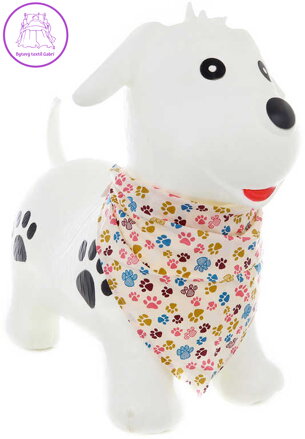 Hopsadlo baby gumové Pejsek bílý s šátečkem set skákadlo s pumpičkou