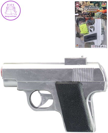 Pistole na kuličky stříbrná 13cm policejní kuličkovka set s náboji plast