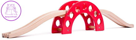 WOODY DŘEVO Most červený oblouk s kolejemi doplněk k vláčkodráze