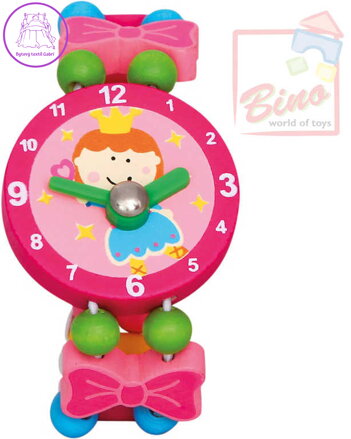 BINO DŘEVO Hodinky dětské růžové Víla *DŘEVĚNÉ HRAČKY*