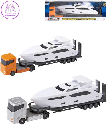 Teamsterz set auto tahač kovový + motorový člun v krabici 2 barvy kov