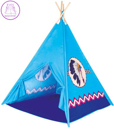 BINO DŘEVO TeePee stan indiánský modrý 120x150x120cm 4 stěny