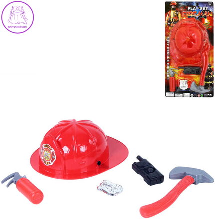 Hasič set přilba plastová s nástroji a doplňky v síťce