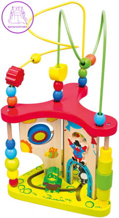 BINO DŘEVO Baby motorický labyrint velký provlékačka s korálky s aktivitami