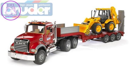 BRUDER 02813 (2813) Nákladní auto MACK Granit - návěs + traktor JCB