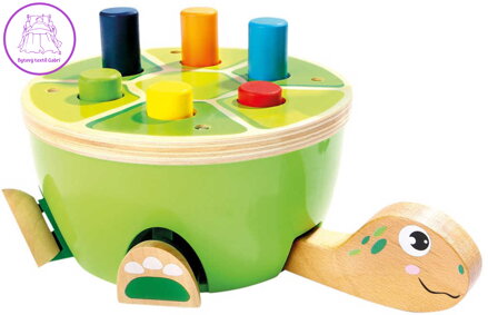 BINO DŘEVO Baby zatloukačka želva set 6 kolíků s kladívkem